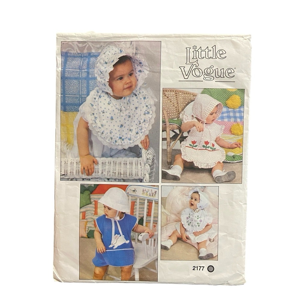 Little Vogue 2177 1980s Toddlers Bibs and Bonnets Sewing Pattern Size